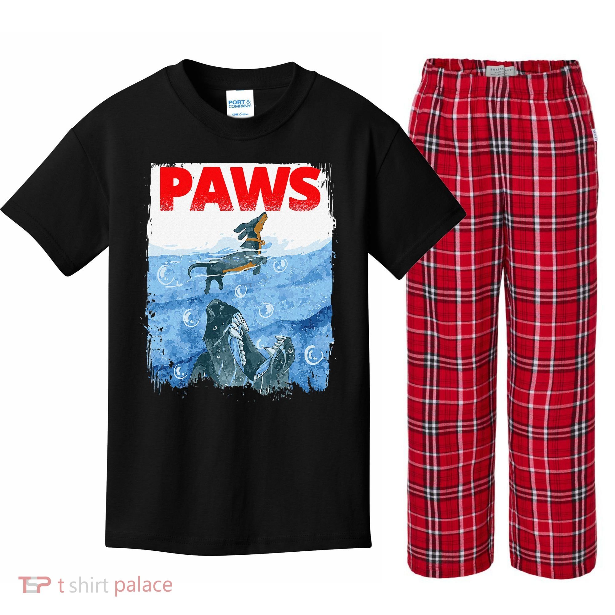 Paws Paw Dachshund Dog Retro Kids Plaid Pajama Set