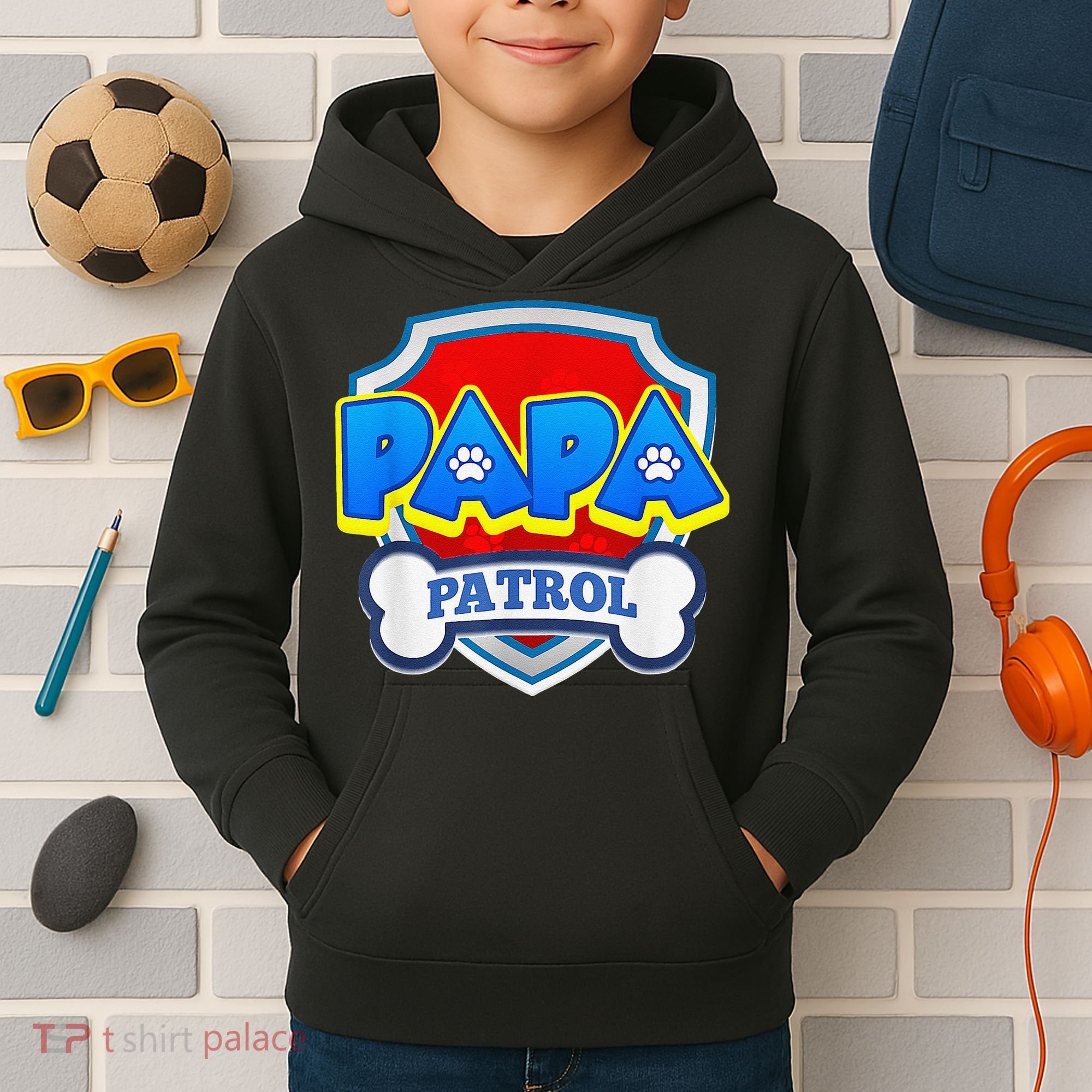 Papa Patrol Dog Funny Gift Birthday Party Kids Hoodie