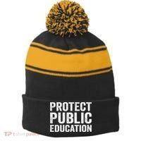 Protect Public Education Public Teacher School Stripe Pom Pom Beanie thumb 0