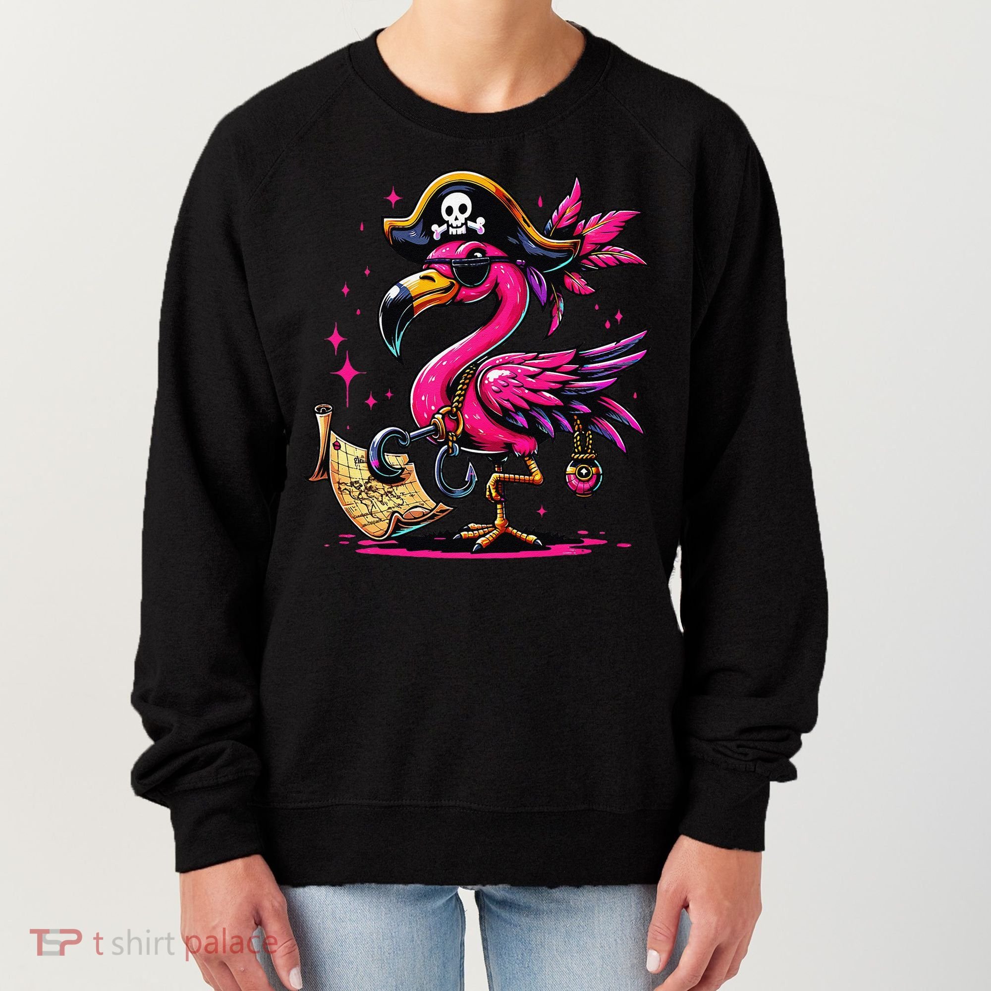 Pirate Pin.K Flamingo Halloween Party Jolly Roger Women's Sweatshirt