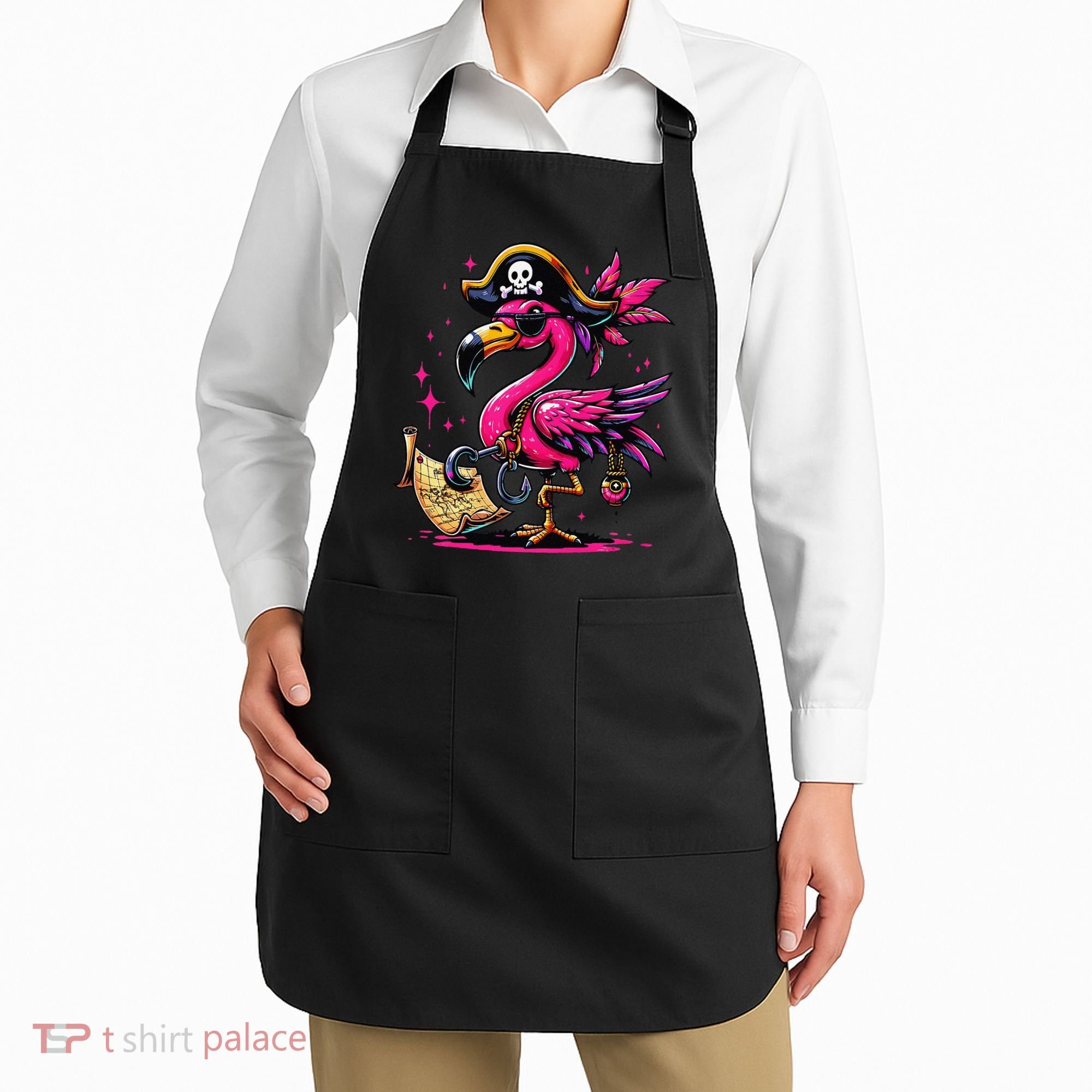Pirate Pin.K Flamingo Halloween Party Jolly Roger Apron