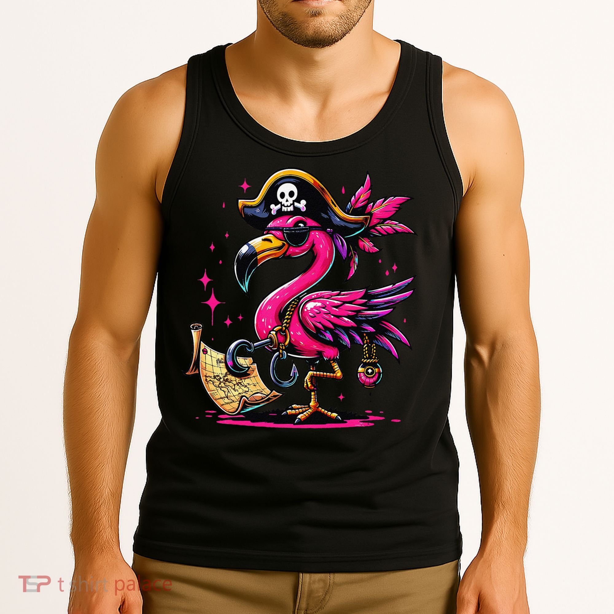 Pirate Pin.K Flamingo Halloween Party Jolly Roger Tank Top