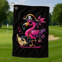 Pirate Pin.K Flamingo Halloween Party Jolly Roger Golf Towel thumb 1