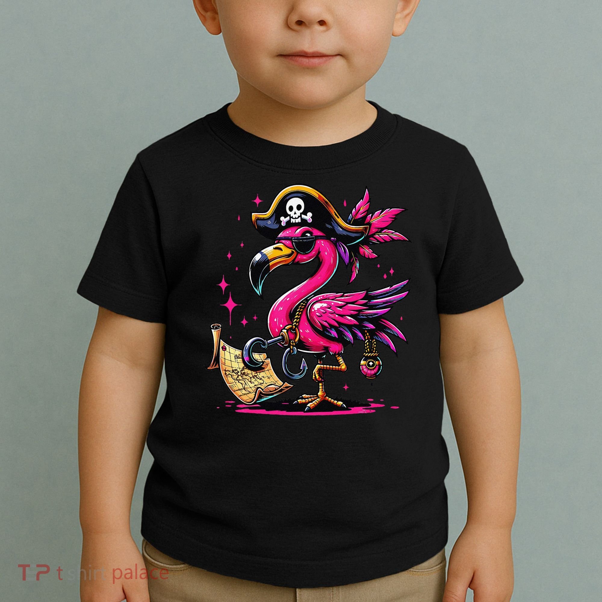 Pirate Pin.K Flamingo Halloween Party Jolly Roger Toddler T-Shirt