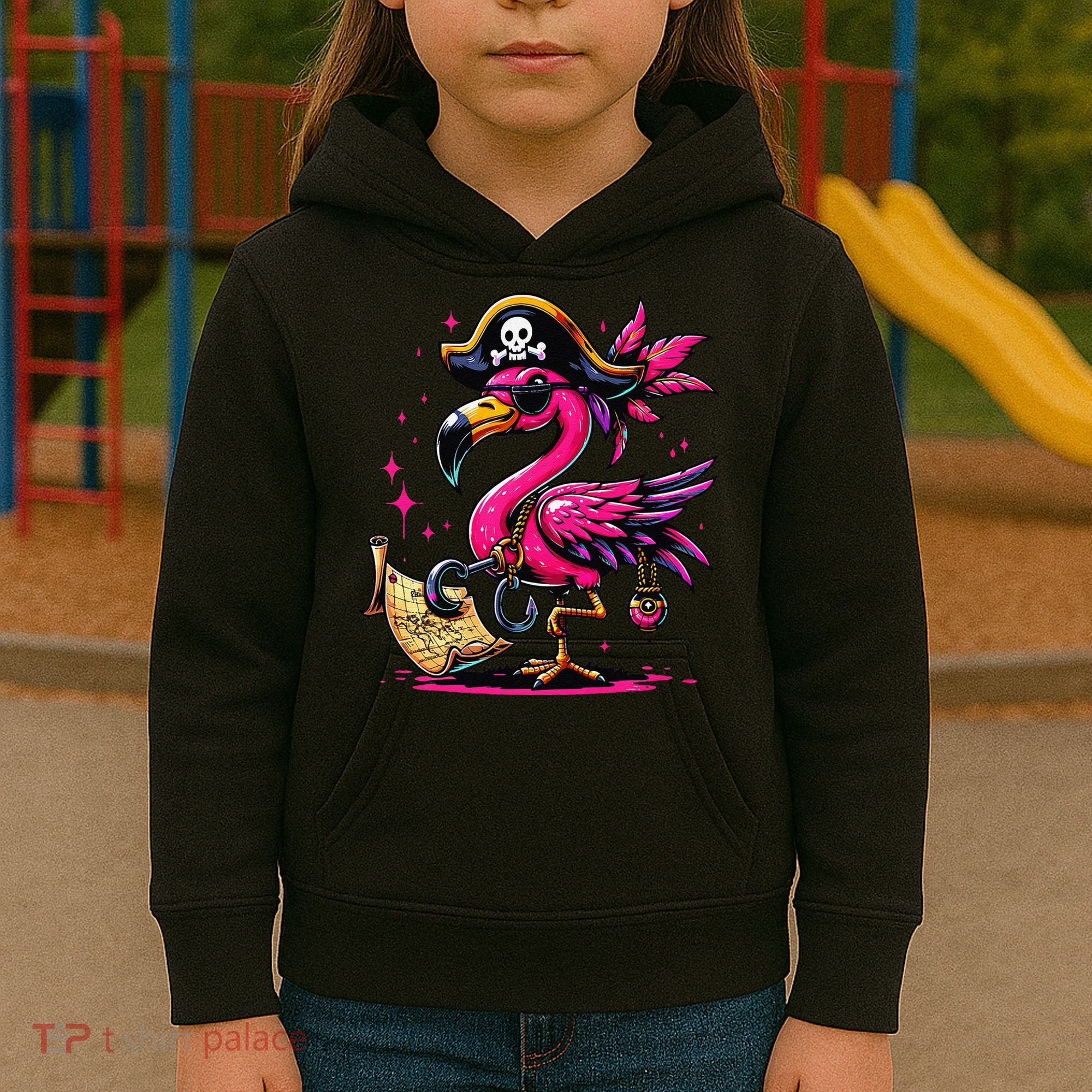 Pirate Pin.K Flamingo Halloween Party Jolly Roger Kids Hoodie
