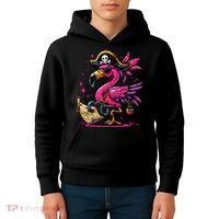 Pirate Pin.K Flamingo Halloween Party Jolly Roger Kids Hoodie thumb 4