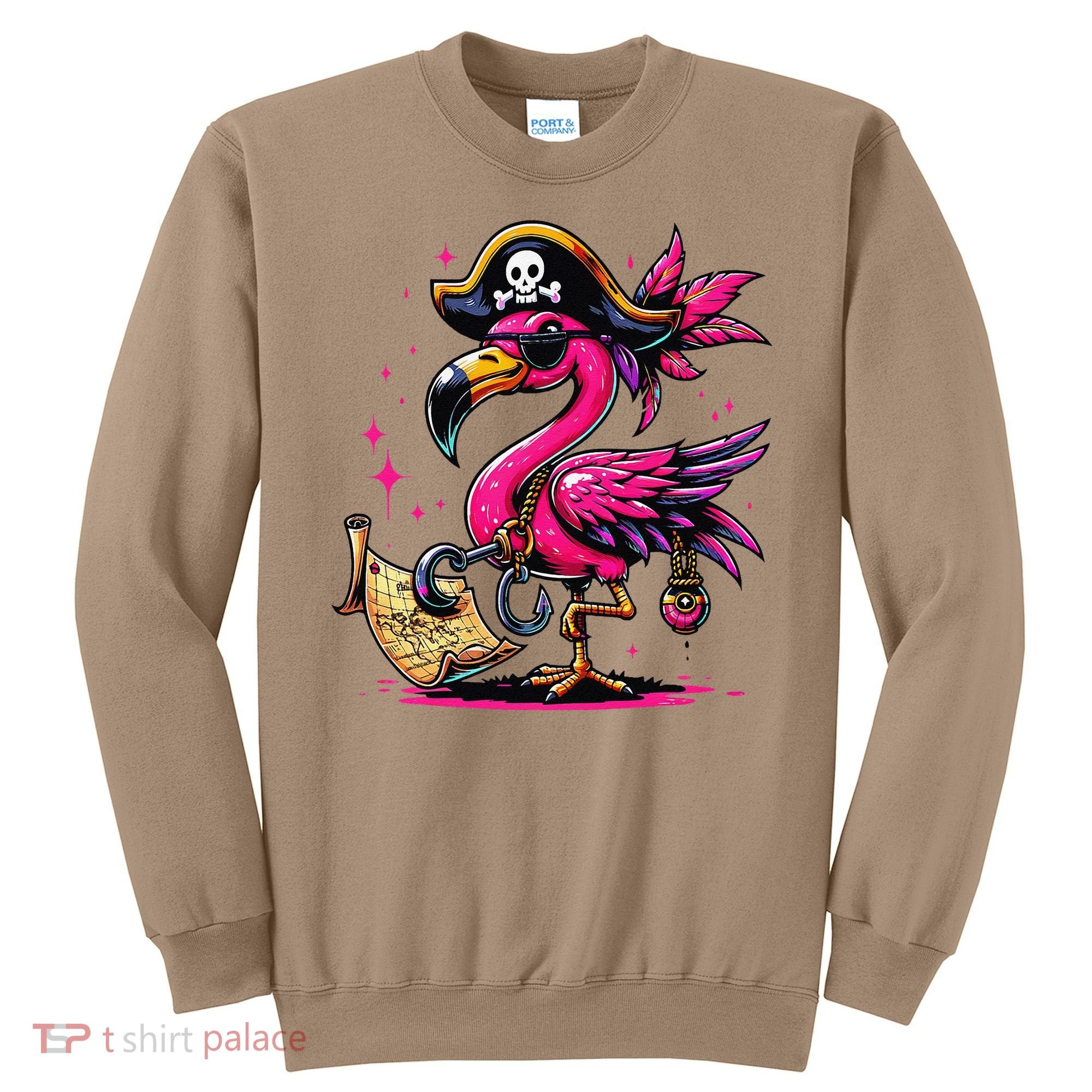 Pirate Pin.K Flamingo Halloween Party Jolly Roger Sweatshirt