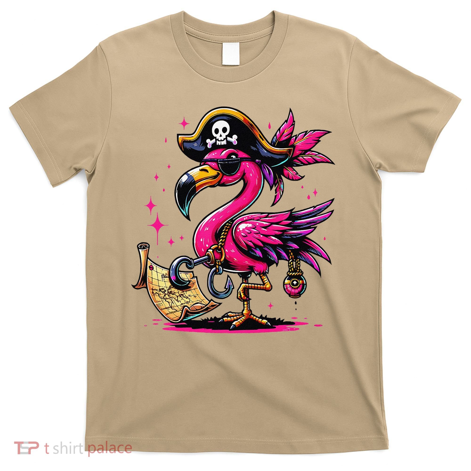Pirate Pin.K Flamingo Halloween Party Jolly Roger T-Shirt