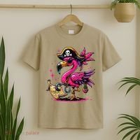 Pirate Pin.K Flamingo Halloween Party Jolly Roger T-Shirt thumb 2