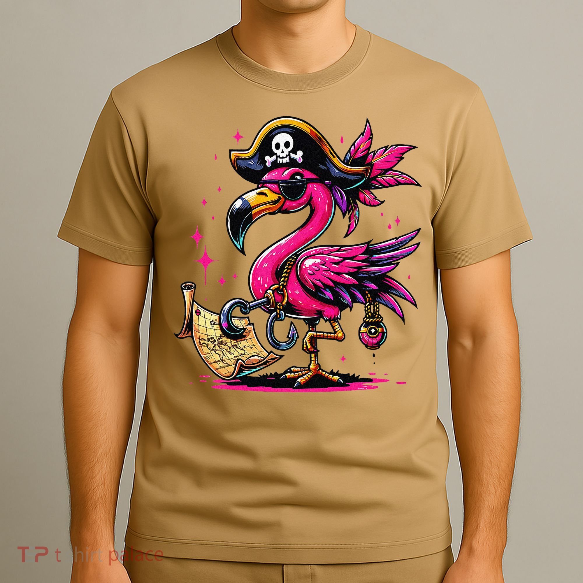 Pirate Pin.K Flamingo Halloween Party Jolly Roger T-Shirt