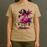 Pirate Pin.K Flamingo Halloween Party Jolly Roger T-Shirt thumb 4