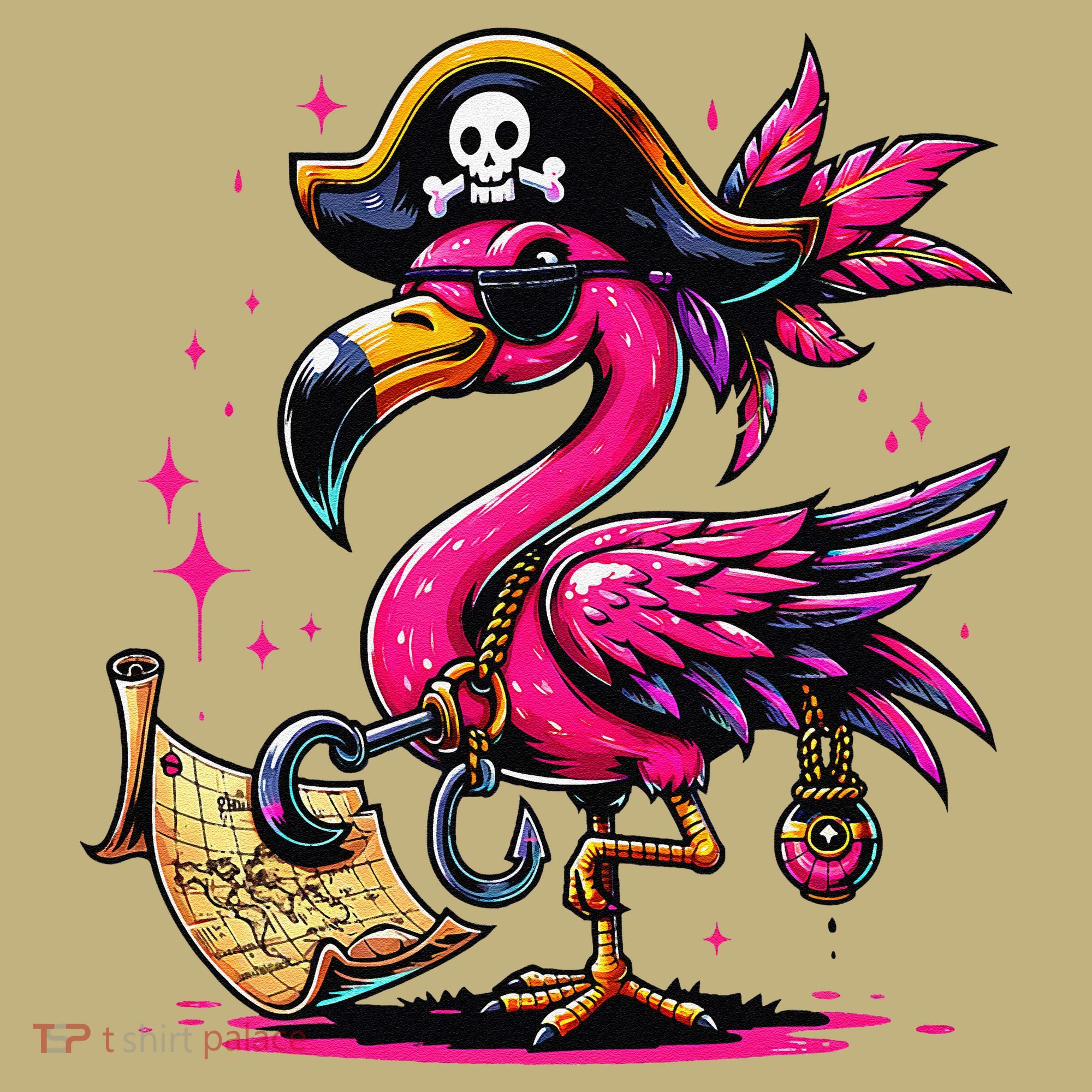 Pirate Pin.K Flamingo Halloween Party Jolly Roger Polo