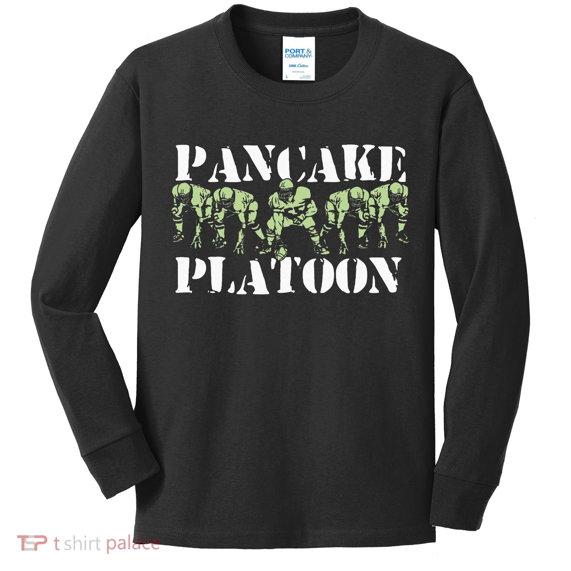 Pancake Platoon Funny Offensive Lineman Football OLine Kids Long Sleeve Shirt
