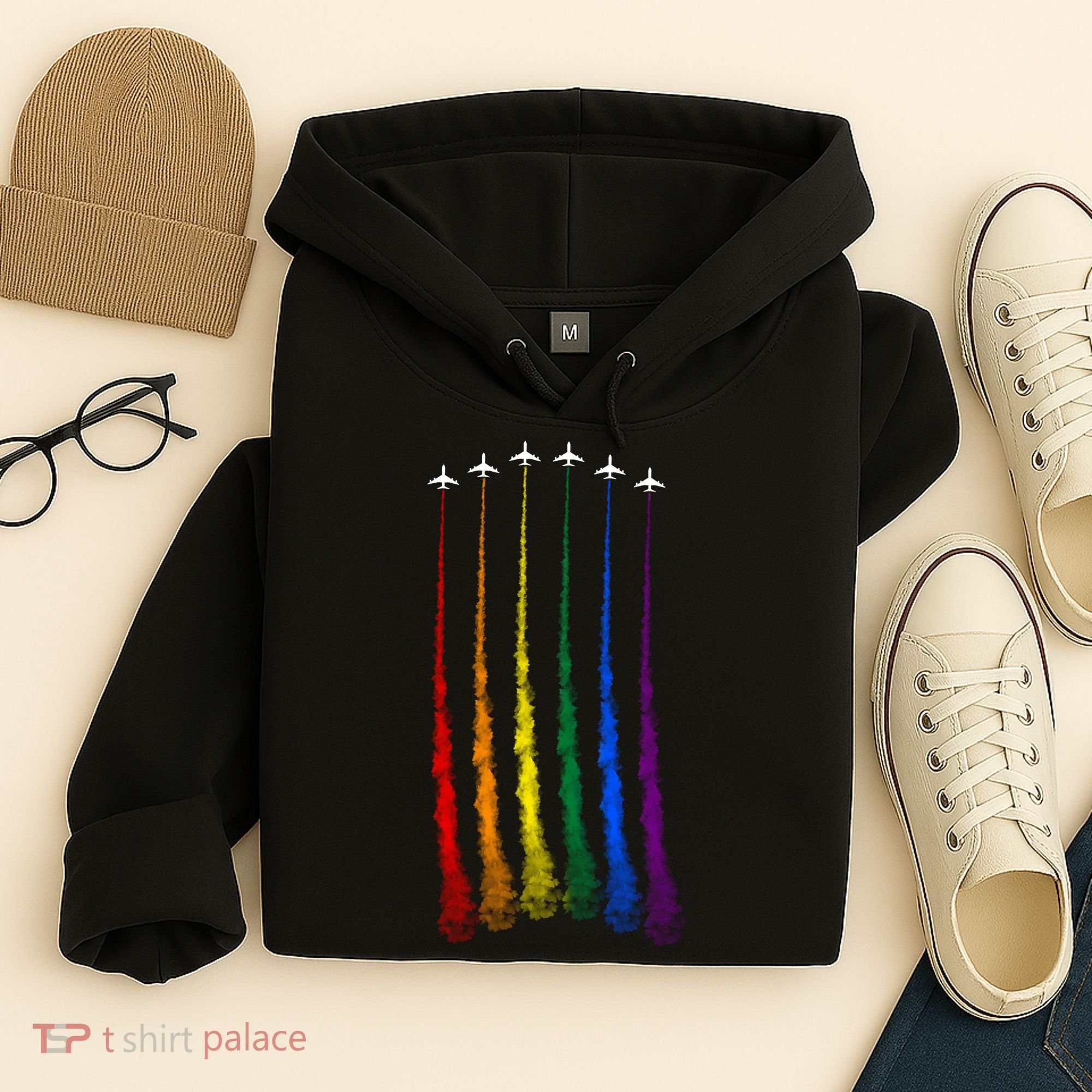Plane Pride Flag Rainbow LGBT LGBTQ Pride Month Pride Ally Hoodie