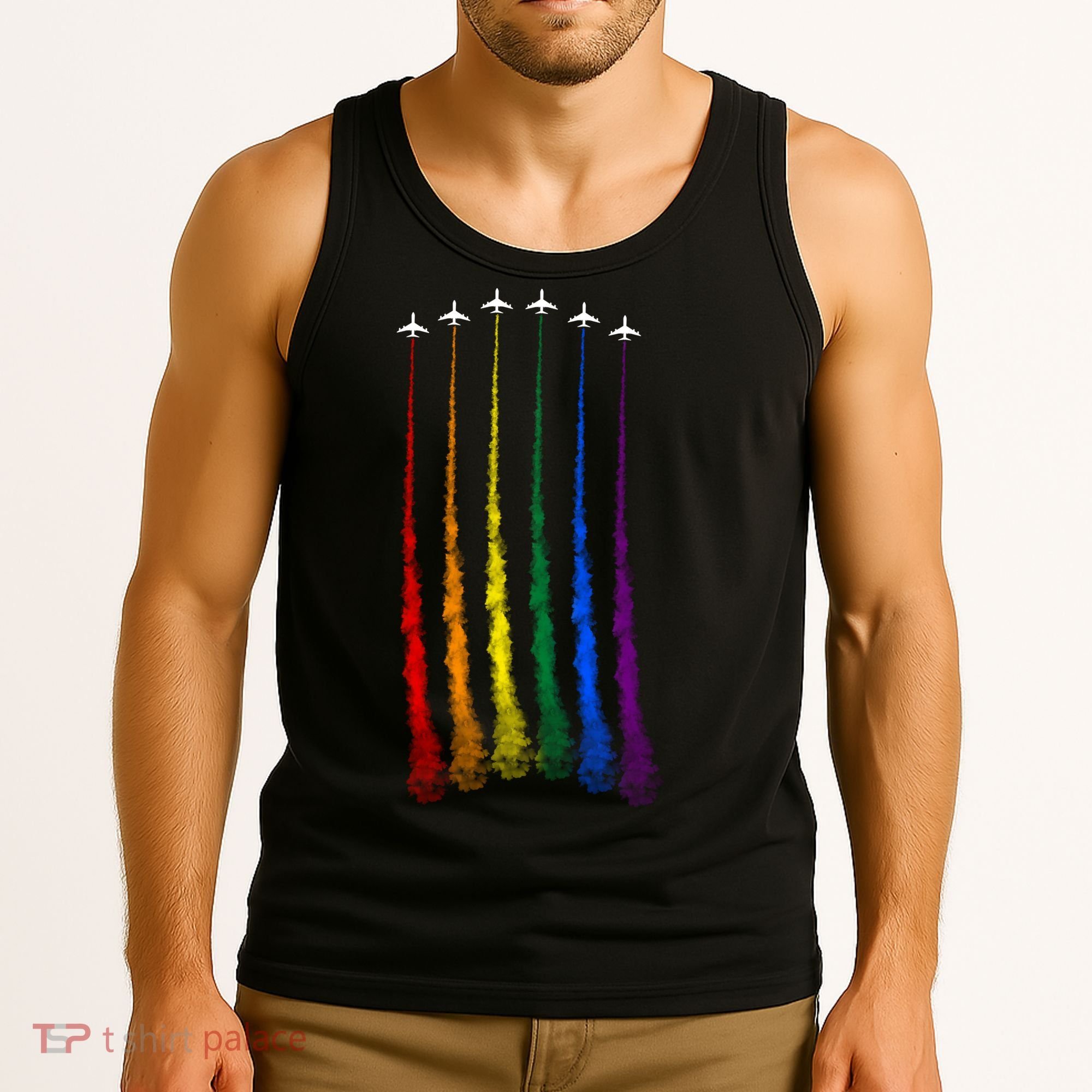 Plane Pride Flag Rainbow LGBT LGBTQ Pride Month Pride Ally Tank Top