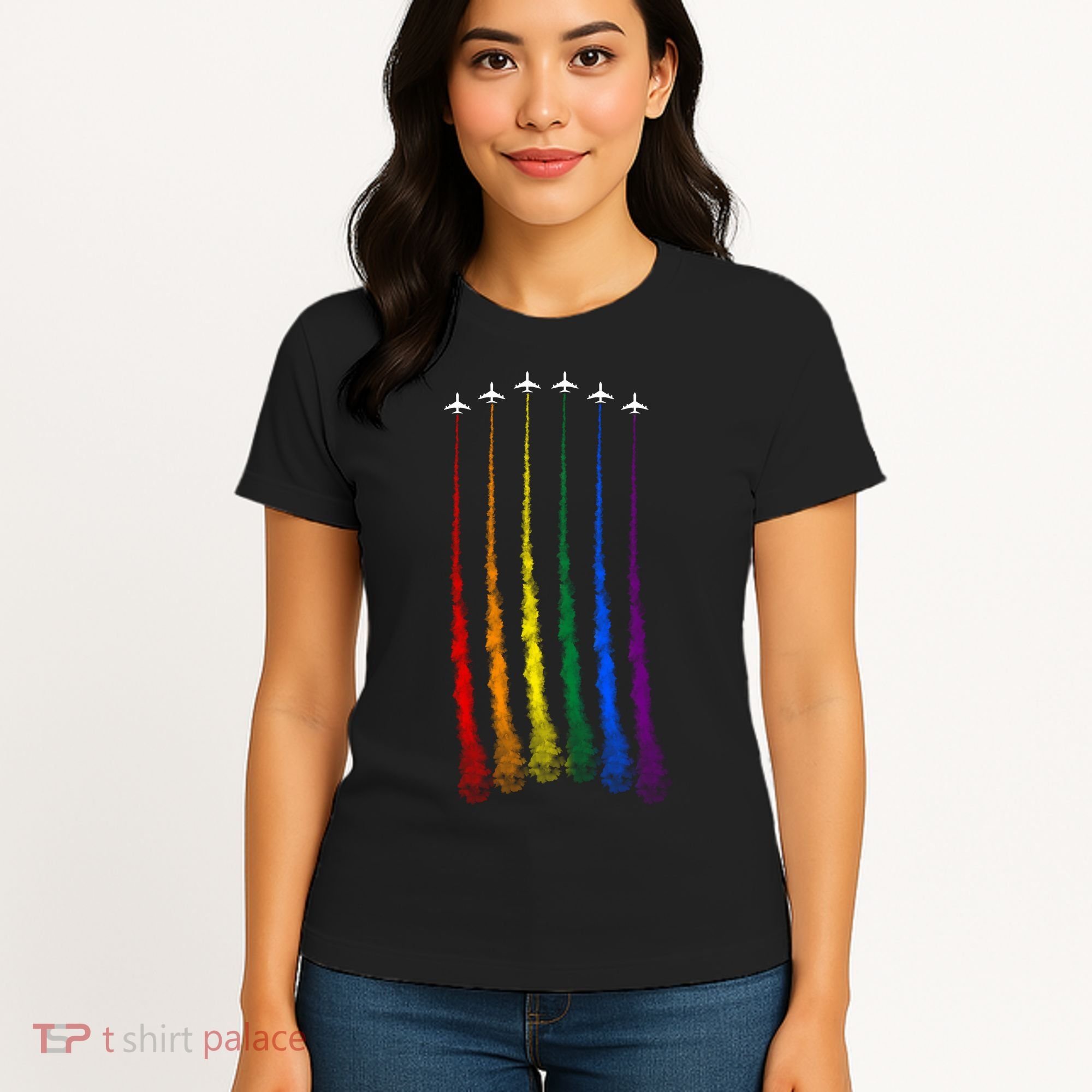 Plane Pride Flag Rainbow LGBT LGBTQ Pride Month Pride Ally Women's T-Shirt