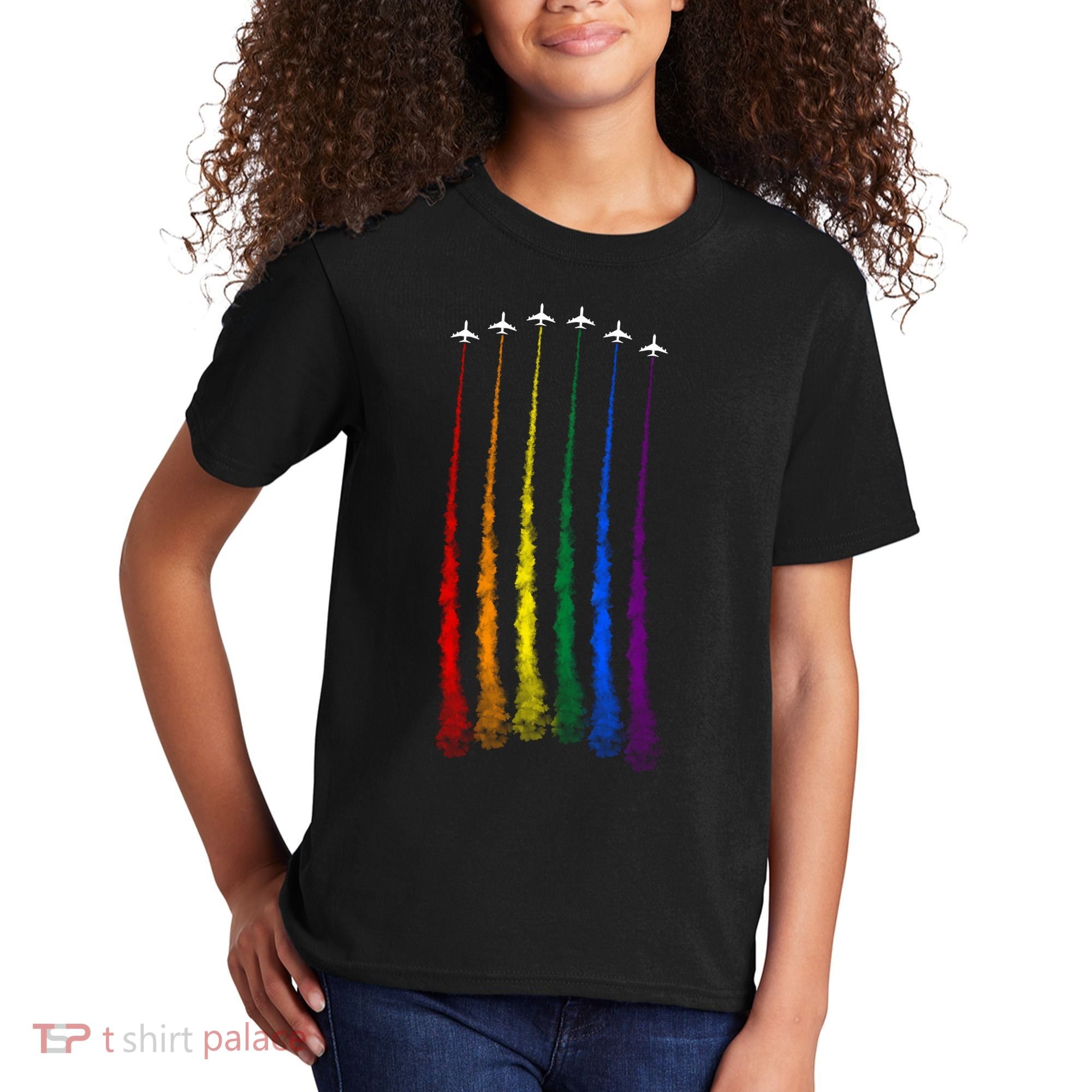Plane Pride Flag Rainbow LGBT LGBTQ Pride Month Pride Ally Kids T-Shirt