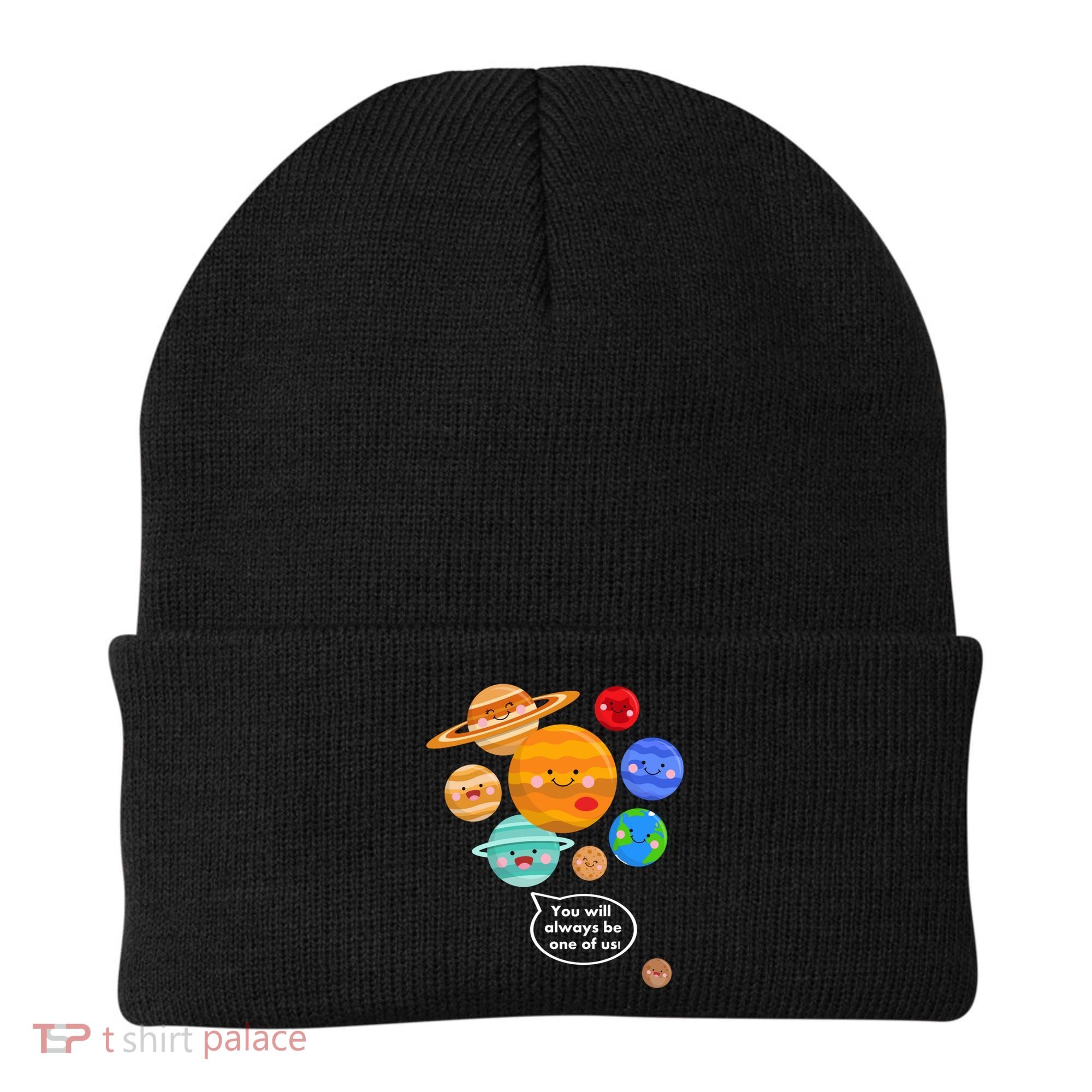 Pluto Planegift Funny Cartoon Planets Never Forget Pluto Gift Beanie