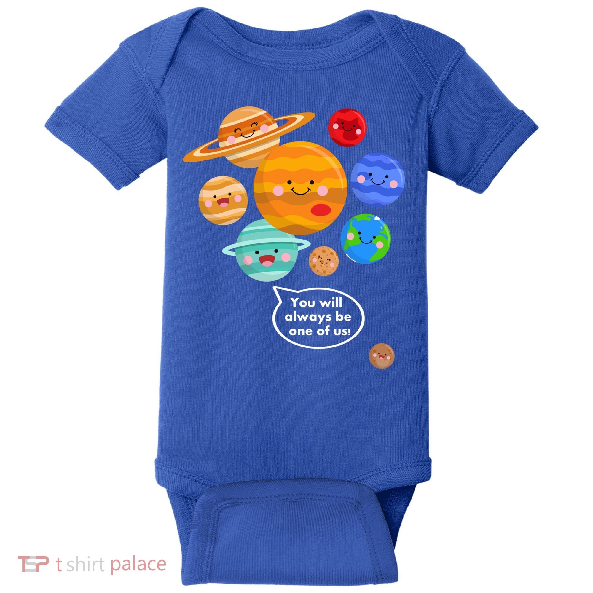 Pluto Planegift Funny Cartoon Planets Never Forget Pluto Gift Baby Bodysuit