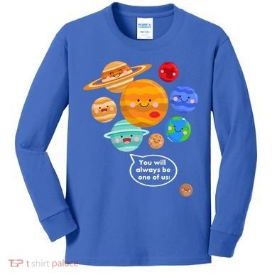 Pluto Planegift Funny Cartoon Planets Never Forget Pluto Gift Kids Long Sleeve Shirt