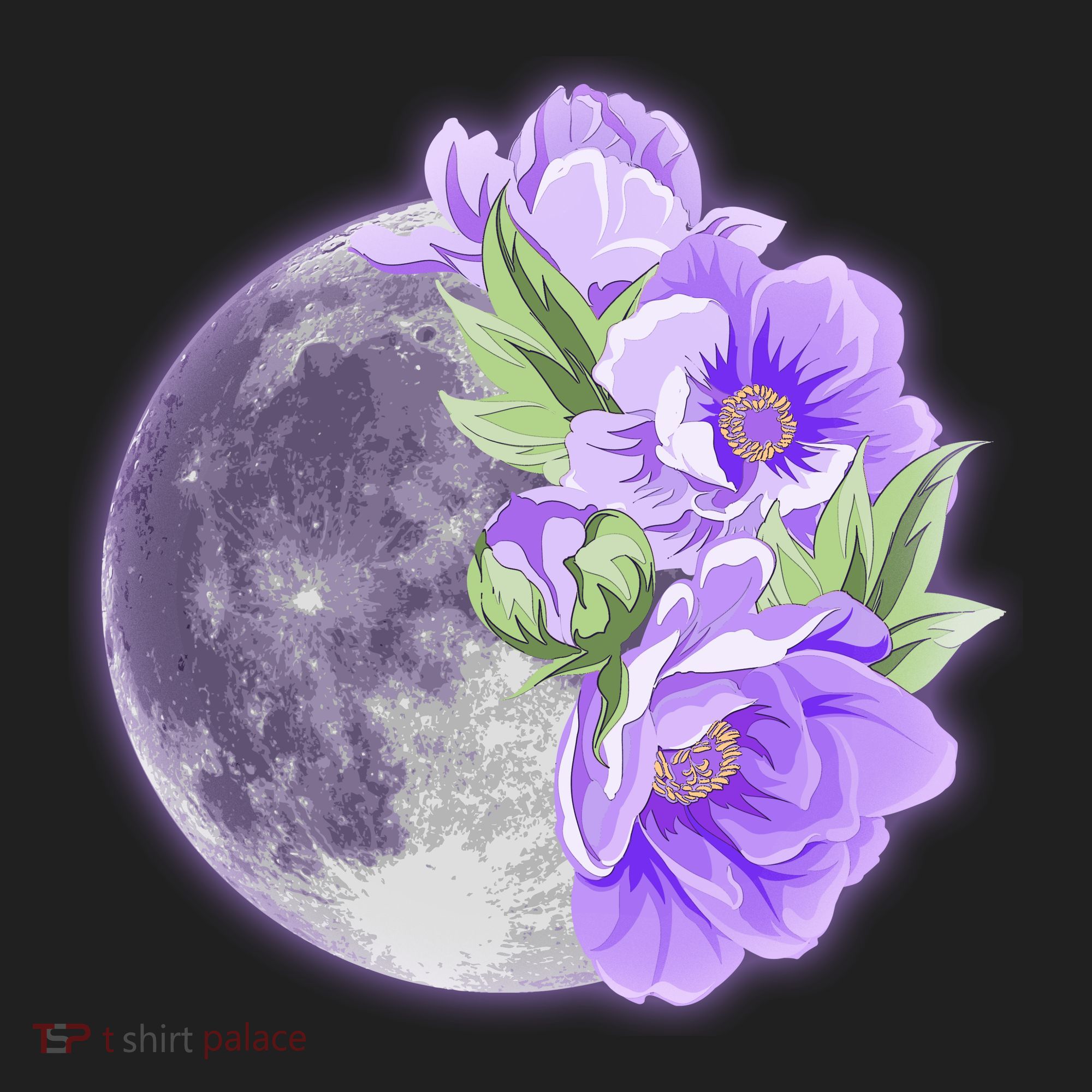 Purple Peonies Flowers Full Moon Women's Sweatshirt