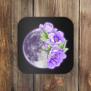 Purple Peonies Flowers Full Moon Coaster