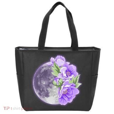 Purple Peonies Flowers Full Moon Tote Bag