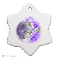 Purple Peonies Flowers Full Moon Ceramic Ornament thumb 0