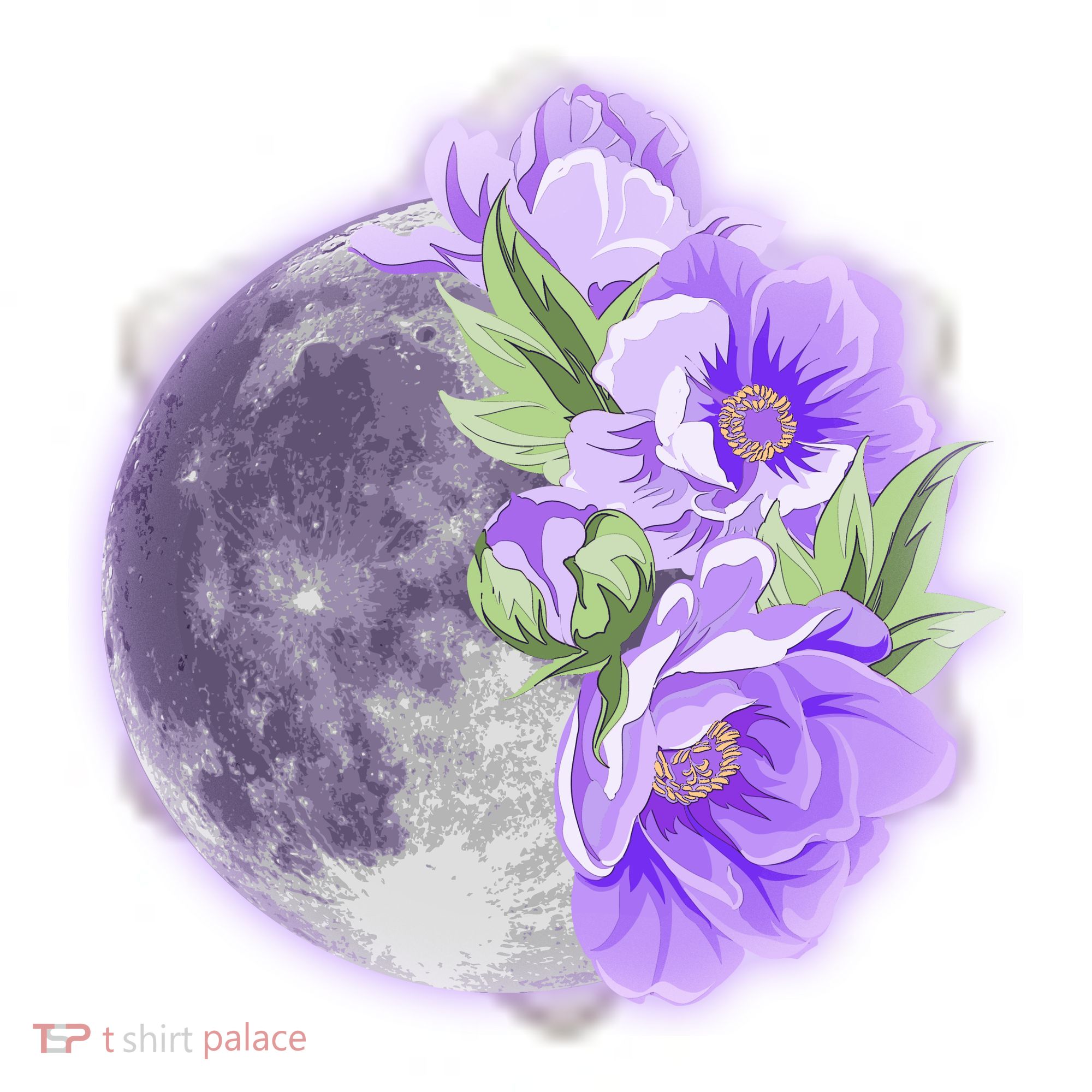 Purple Peonies Flowers Full Moon Ceramic Ornament