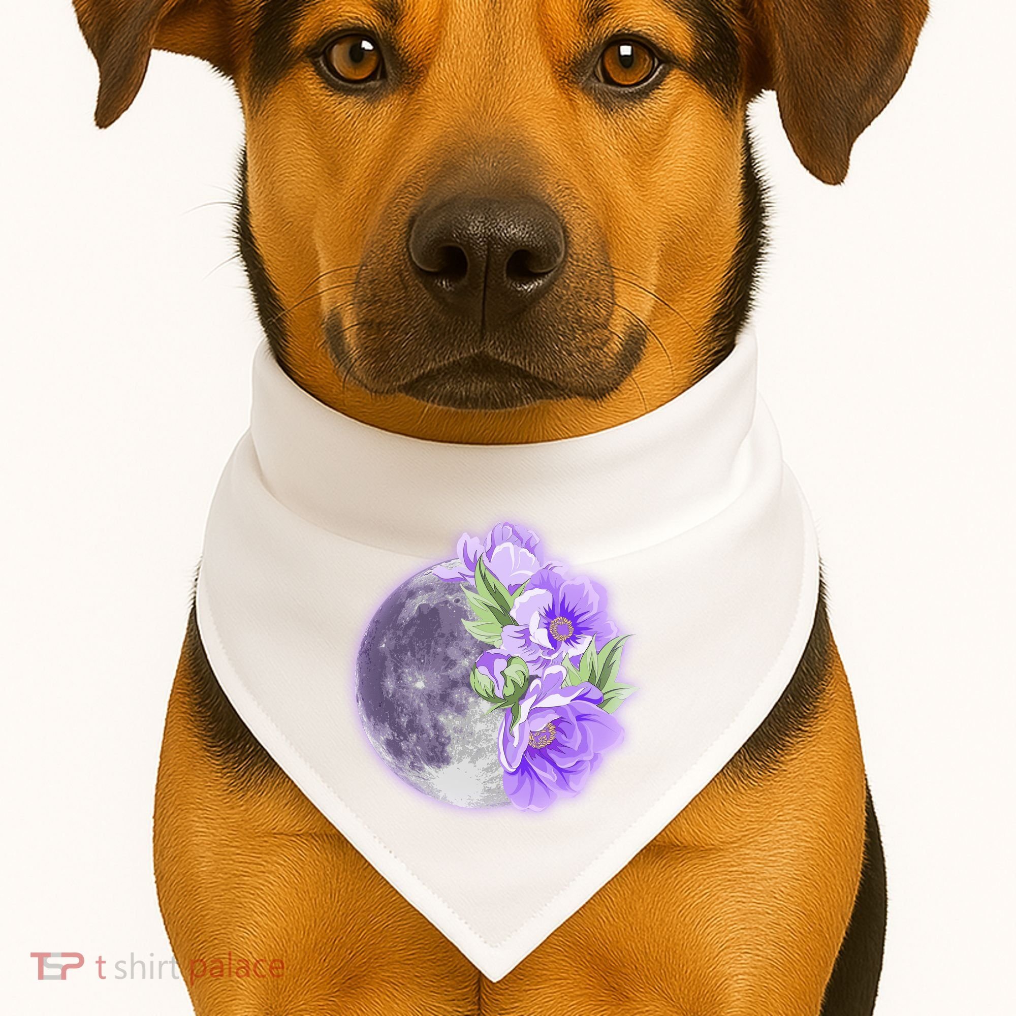 Purple Peonies Flowers Full Moon USA-Made Doggie Bandana