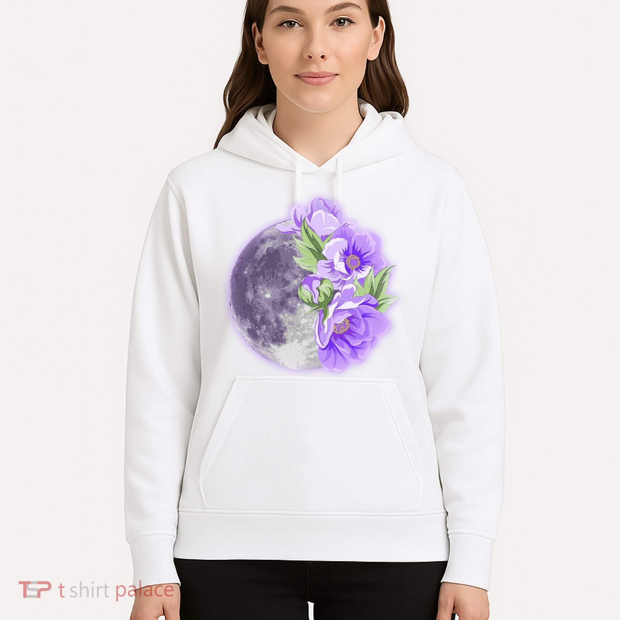 Purple Peonies Flowers Full Moon Hoodie