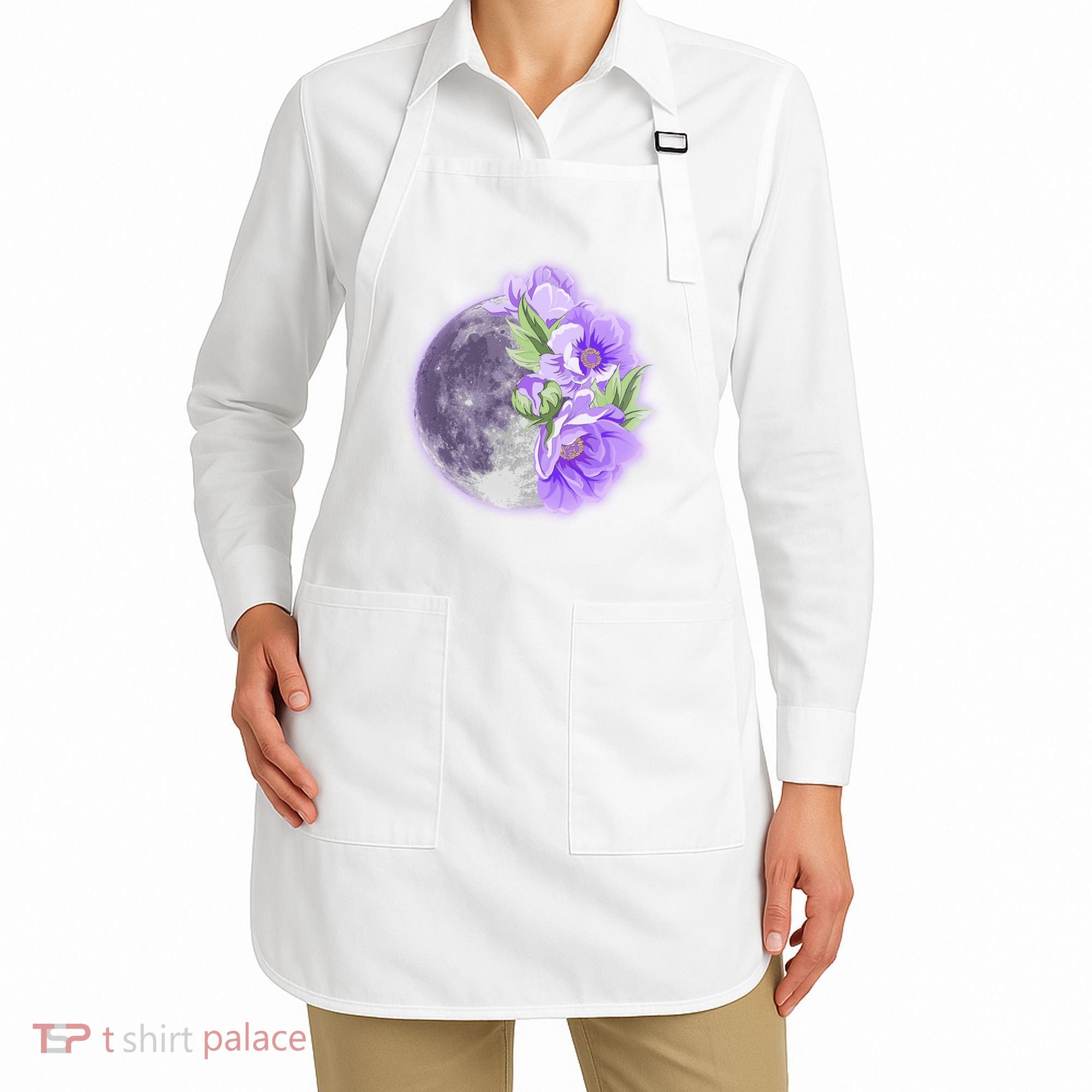 Purple Peonies Flowers Full Moon Apron
