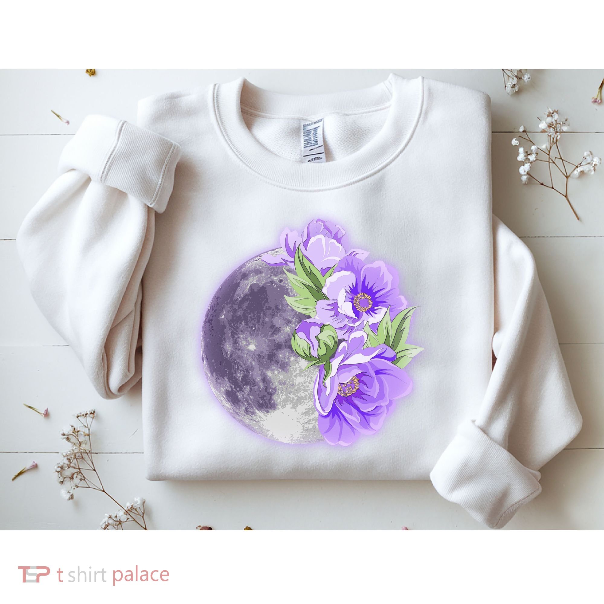Purple Peonies Flowers Full Moon Sweatshirt