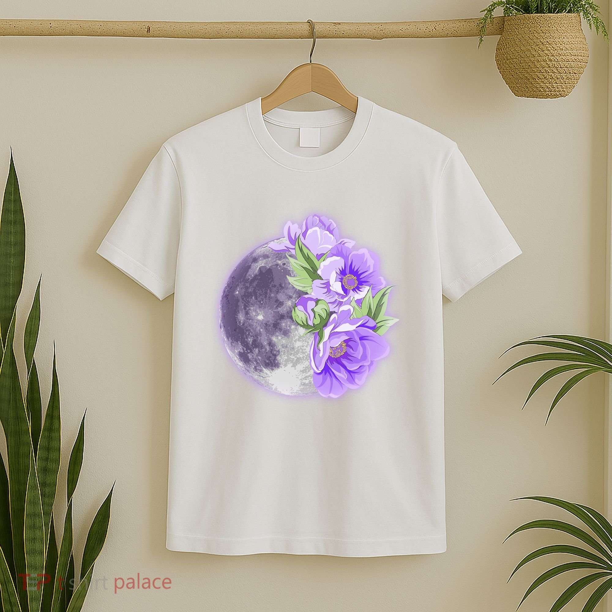 Purple Peonies Flowers Full Moon T-Shirt