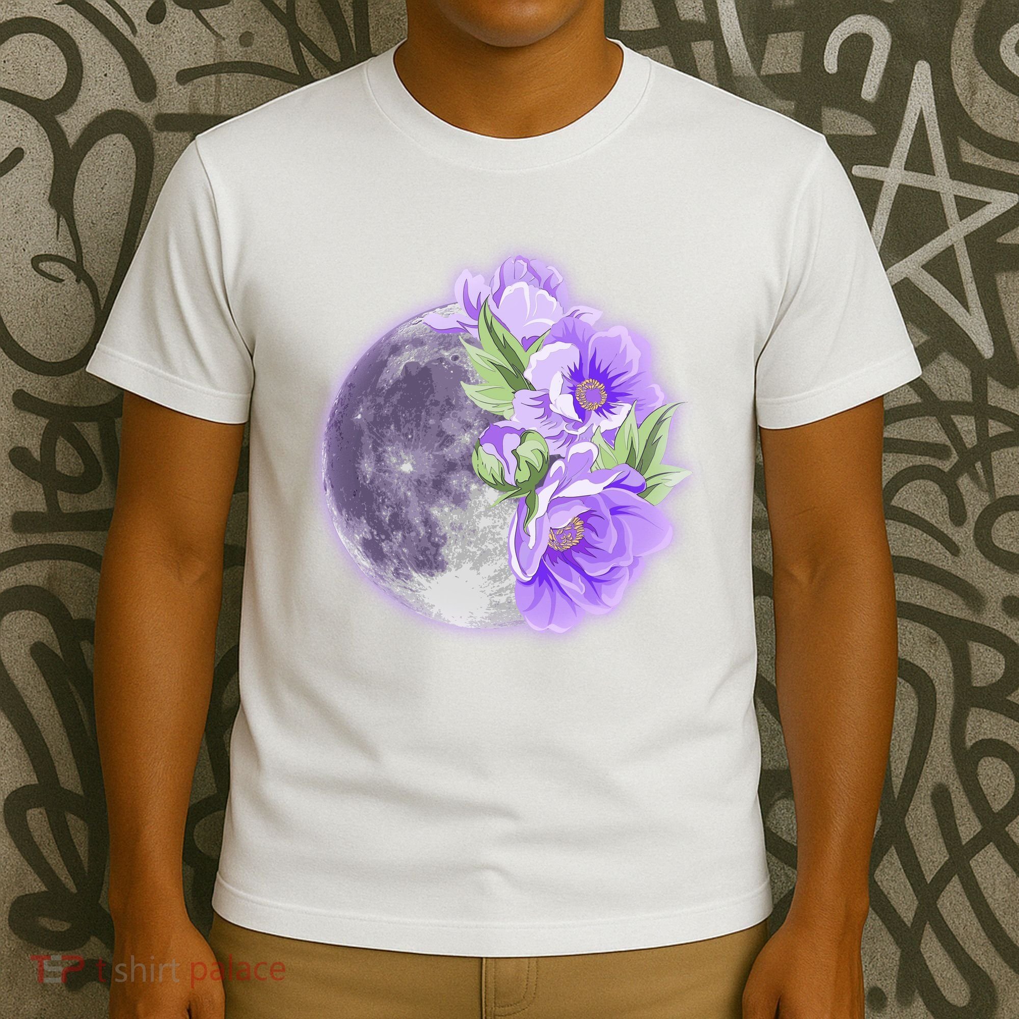 Purple Peonies Flowers Full Moon T-Shirt