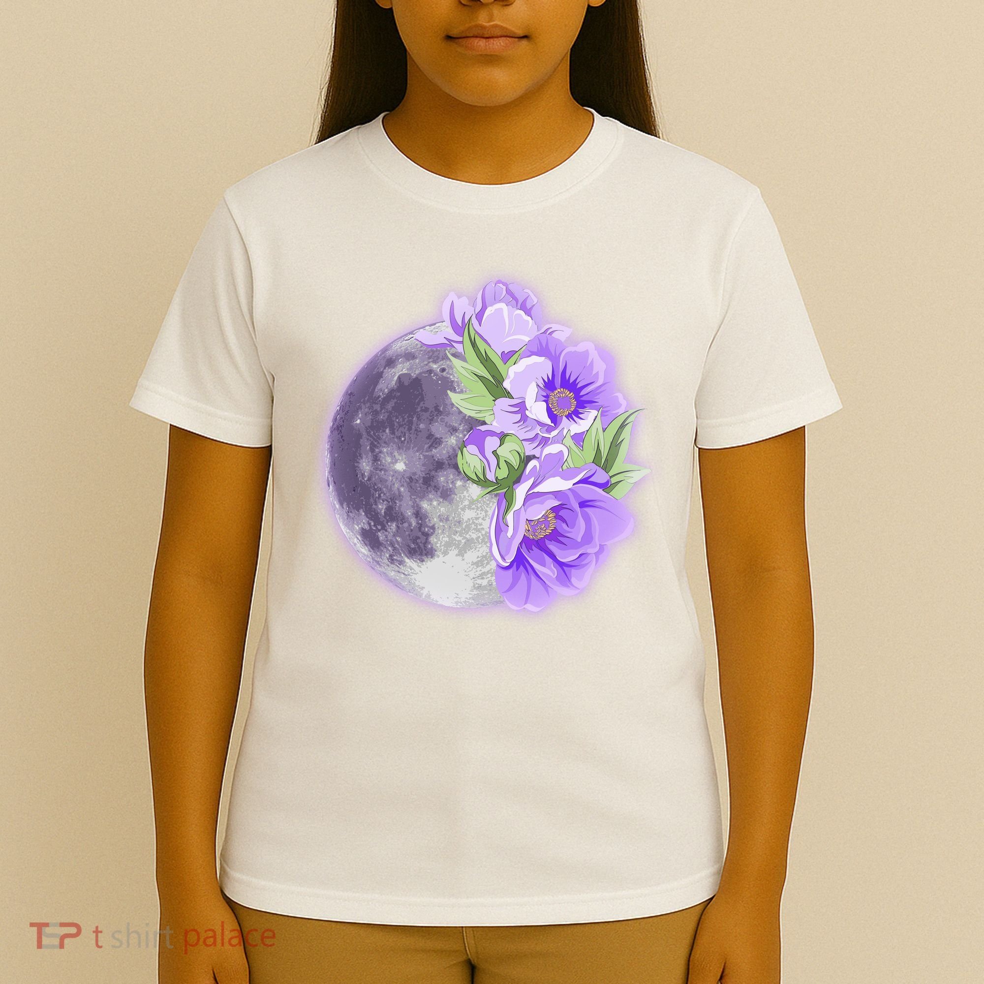 Purple Peonies Flowers Full Moon T-Shirt