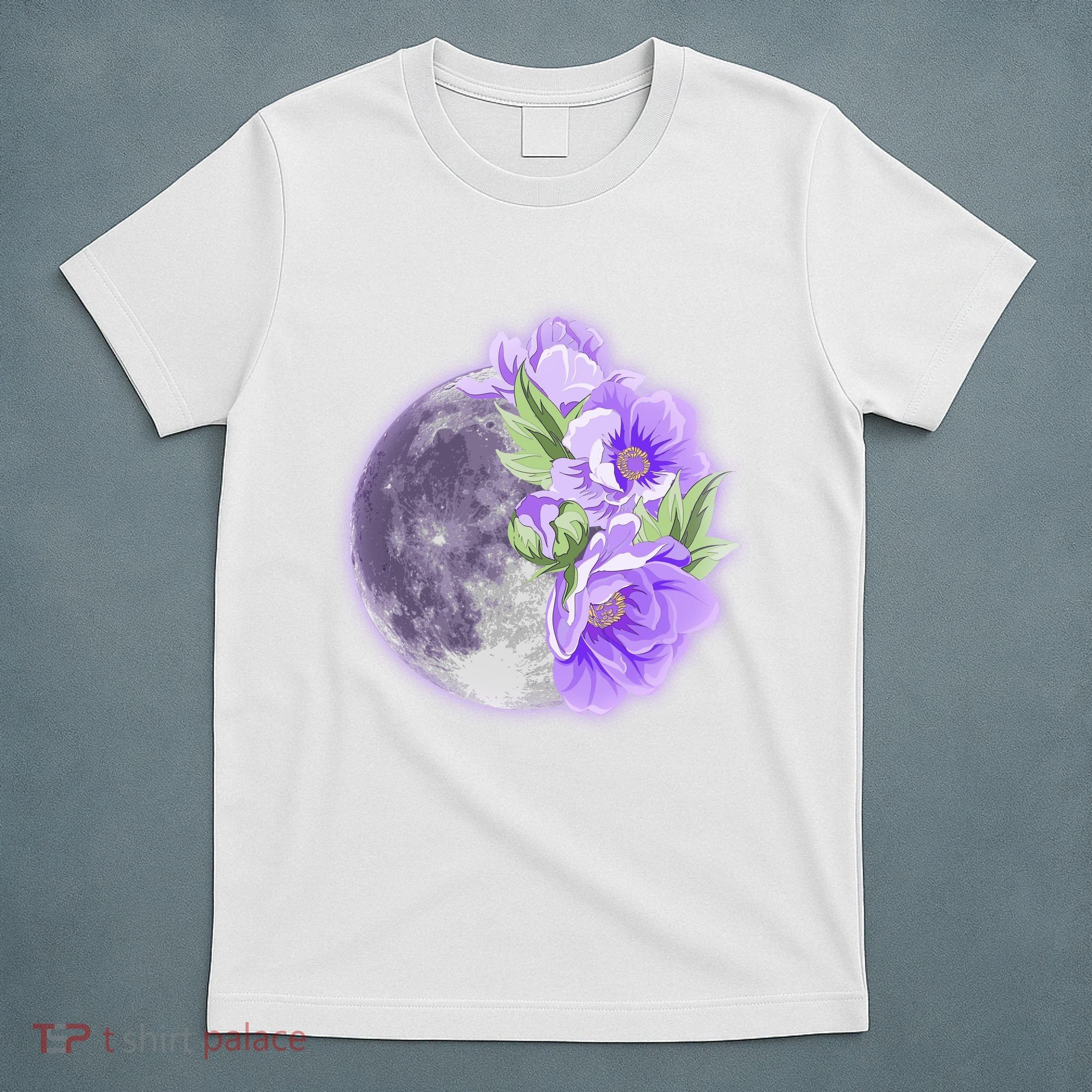 Purple Peonies Flowers Full Moon T-Shirt