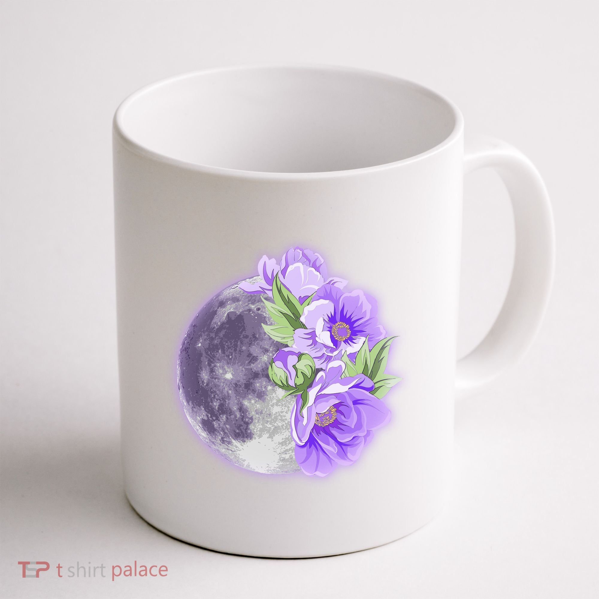 Purple Peonies Flowers Full Moon Coffee Mug