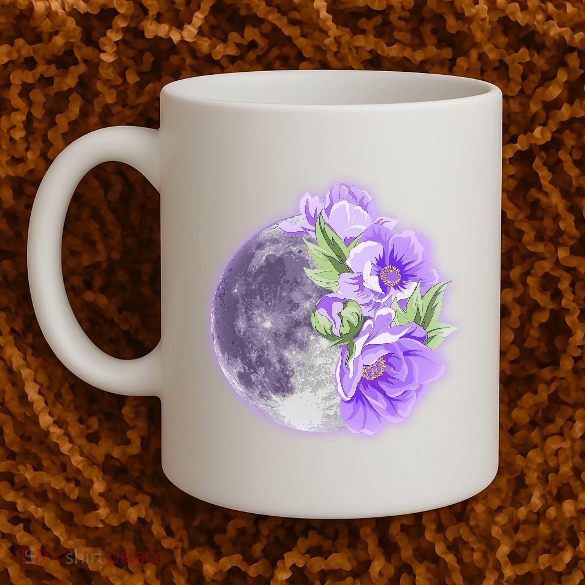 Purple Peonies Flowers Full Moon Coffee Mug