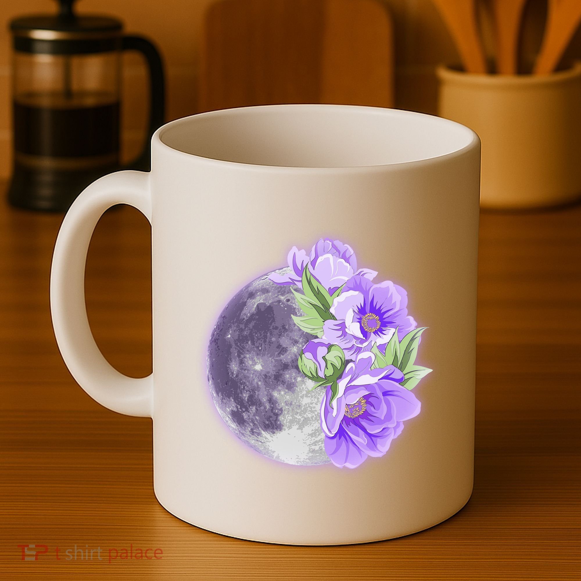 Purple Peonies Flowers Full Moon Coffee Mug