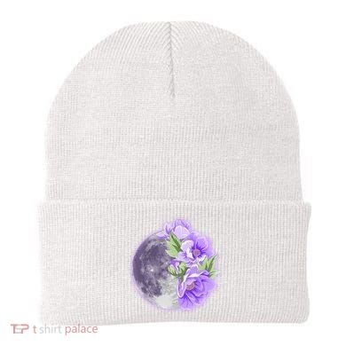 Purple Peonies Flowers Full Moon Beanie
