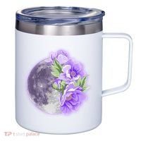 Purple Peonies Flowers Full Moon 12oz Stainless Steel Coffee Mug thumb 0