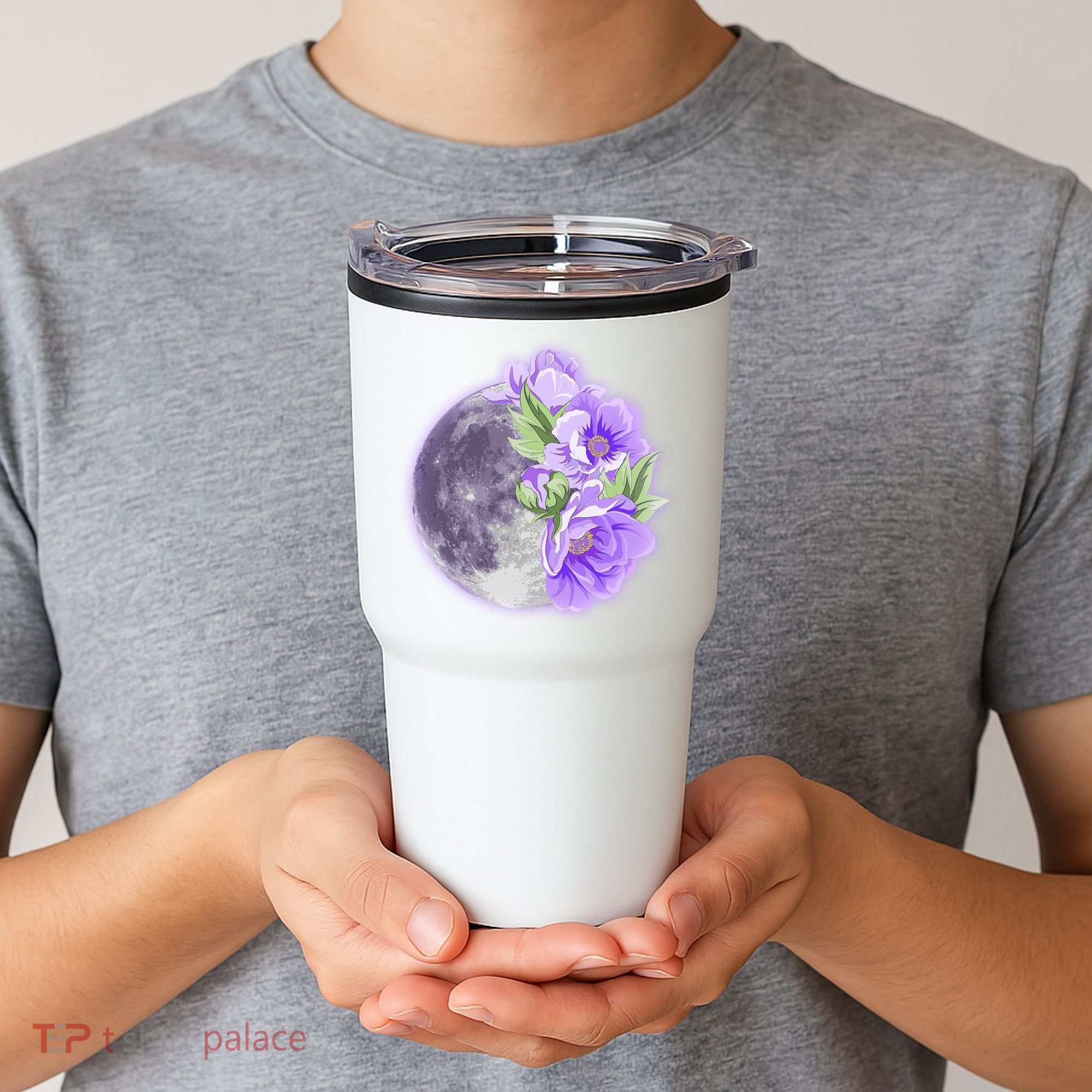 Purple Peonies Flowers Full Moon Tumbler