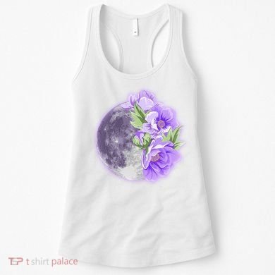 Purple Peonies Flowers Full Moon Women's Tank Top