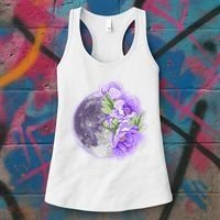 Purple Peonies Flowers Full Moon Women's Tank Top thumb 3