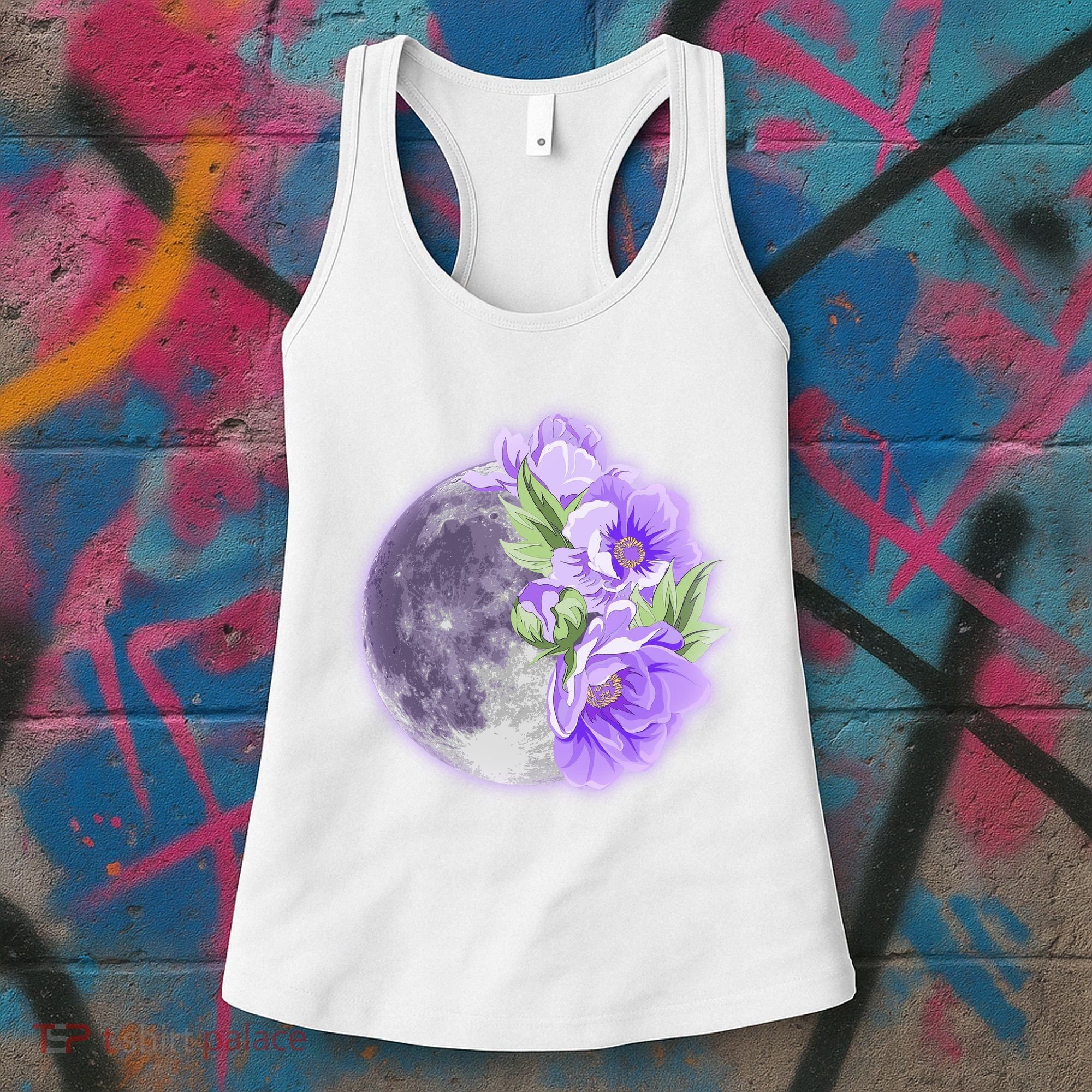 Purple Peonies Flowers Full Moon Women's Tank Top