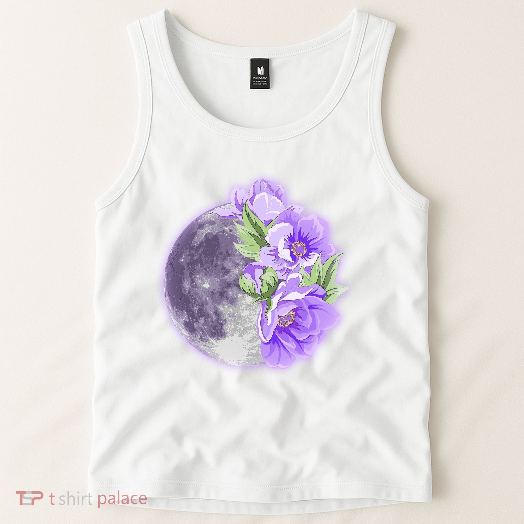 Purple Peonies Flowers Full Moon Tank Top