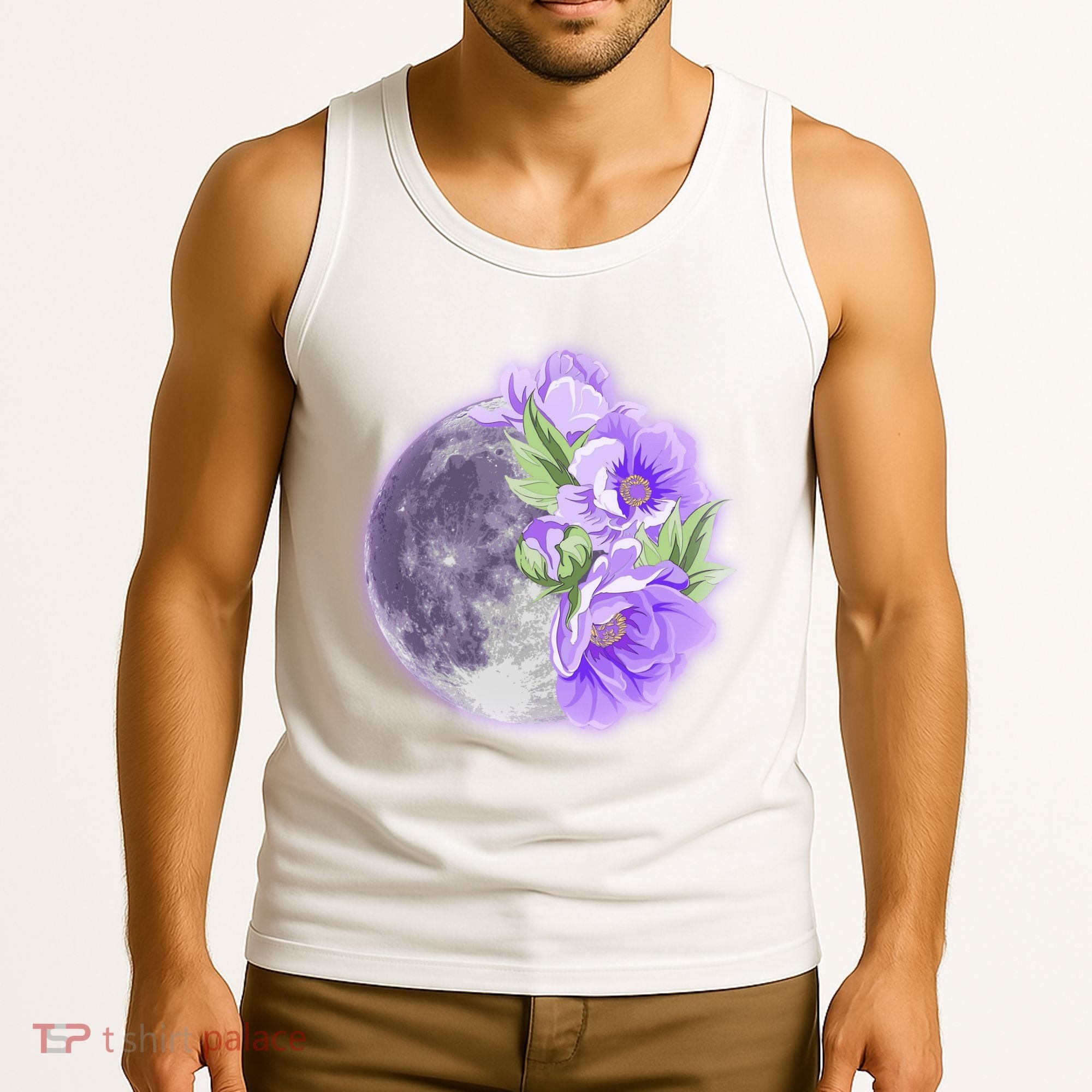 Purple Peonies Flowers Full Moon Tank Top