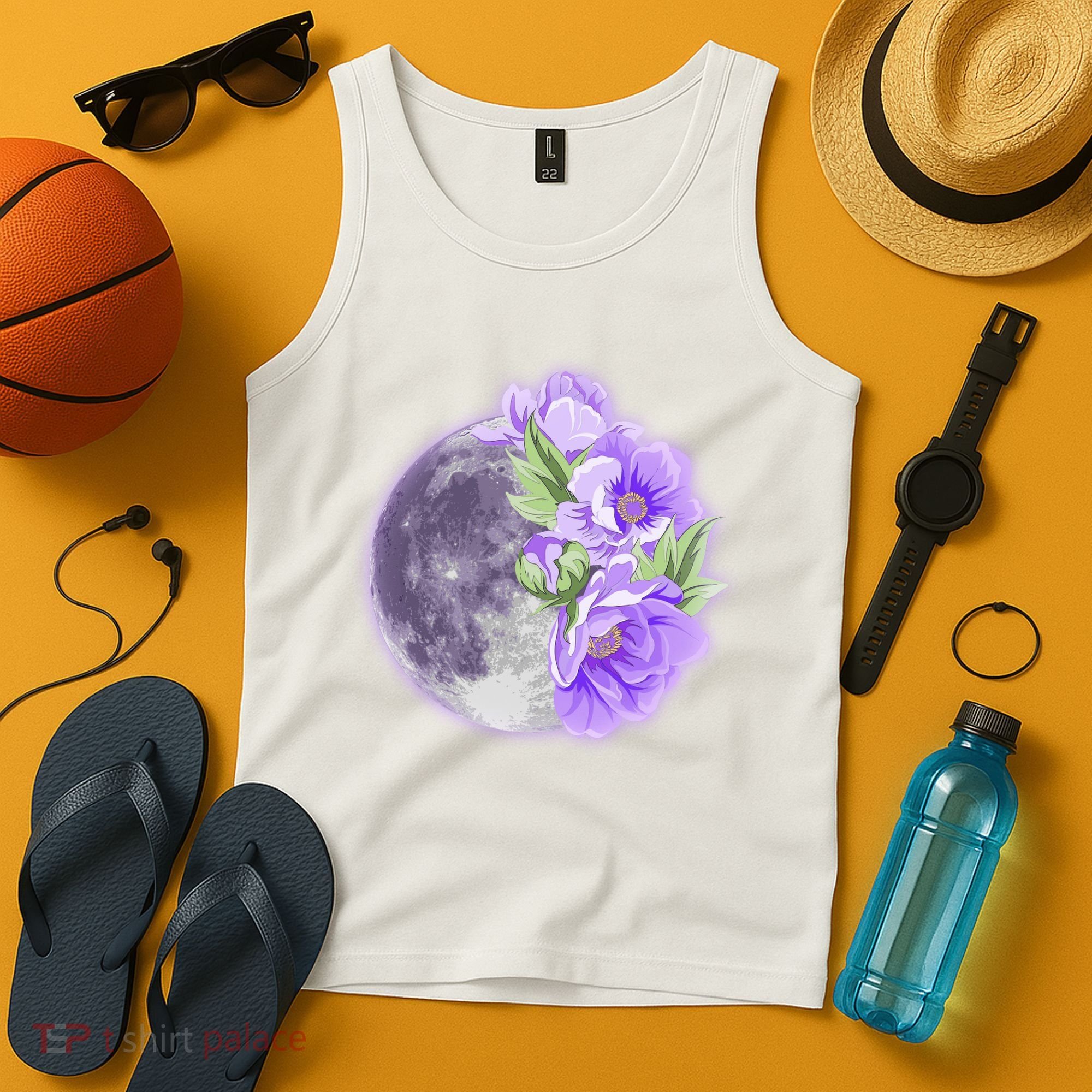 Purple Peonies Flowers Full Moon Tank Top