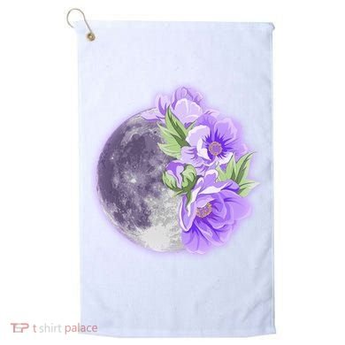 Purple Peonies Flowers Full Moon Golf Towel